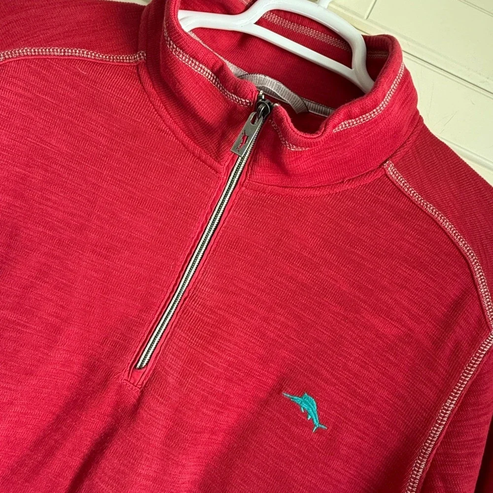 Tommy Bahama Mens XL Red Pima Cotton Tencel Blend Quarter Zip‎ Pullover Sweater